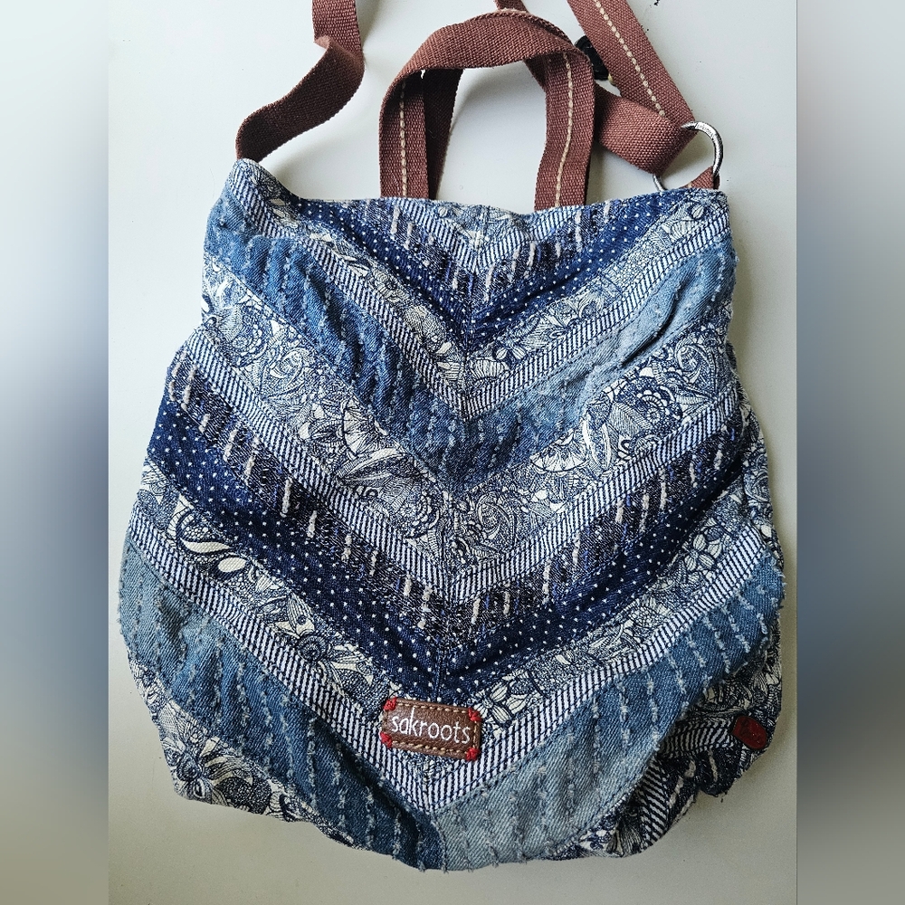 Sakroots Blue and White Chevron Handbag